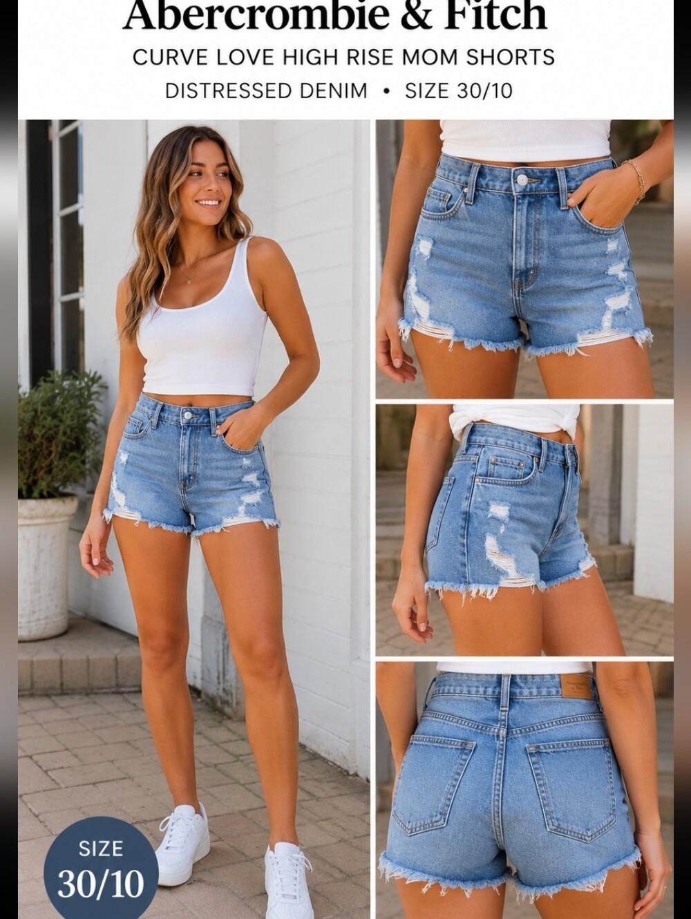 Abercrombie & Fitch Curve Love High Rise Mom Shorts Distressed Denim Size 30/10